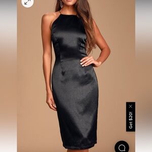 NEW, UNWORN Lulu’s Zoyah Black Satin Backless Midi Dress